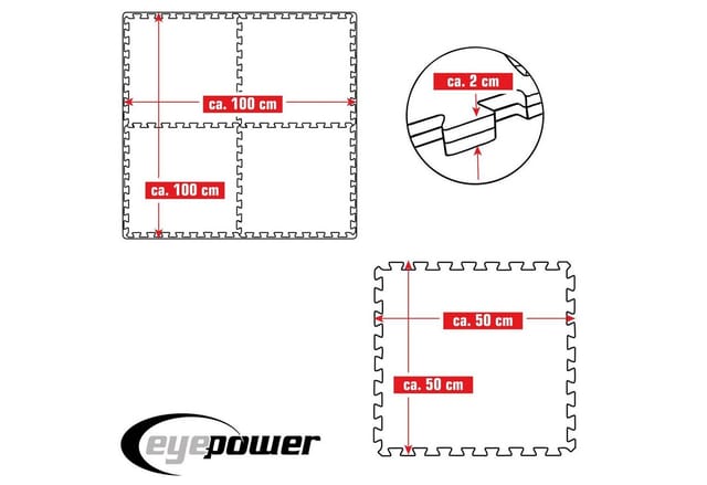 eyepower Fitnessmatte 50 x 50 x 2 cm 4er Set Grau