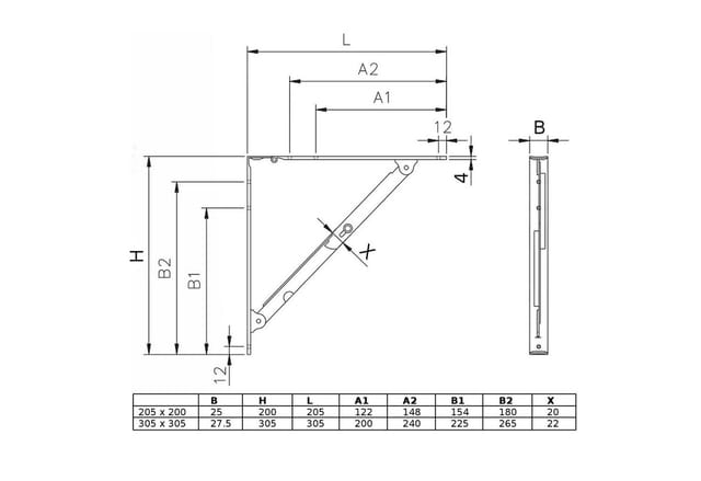 SOTECH Klappkonsole 205 x 200 mm Schwarz mit Arretierung