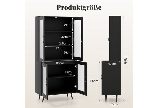 Costway Buffetschrank Standregal Hochschrank mit 4 Türen Schwarz