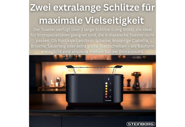 Steinborg SB-2216 XXL 4 Scheiben Toaster Touchbedienung 1500 Watt Schwarz