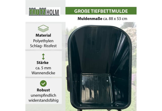 TRUTZHOLM 2 Rad Schubkarre 100L 160 kg Traglast mit Vollgummi Rädern
