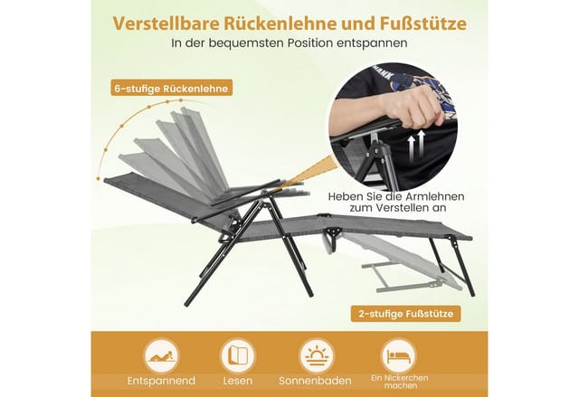 Costway 2er Set Sonnenliege Klappbar Verstellbare Rückenlehne Grau