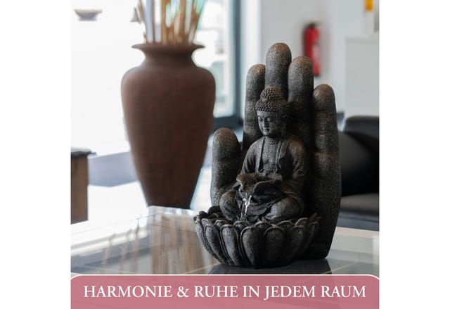 Intergarden Wasserspiel Zimmerbrunnen Mittelgroß Buddha 55cm mit Beleuchtung Schwarz