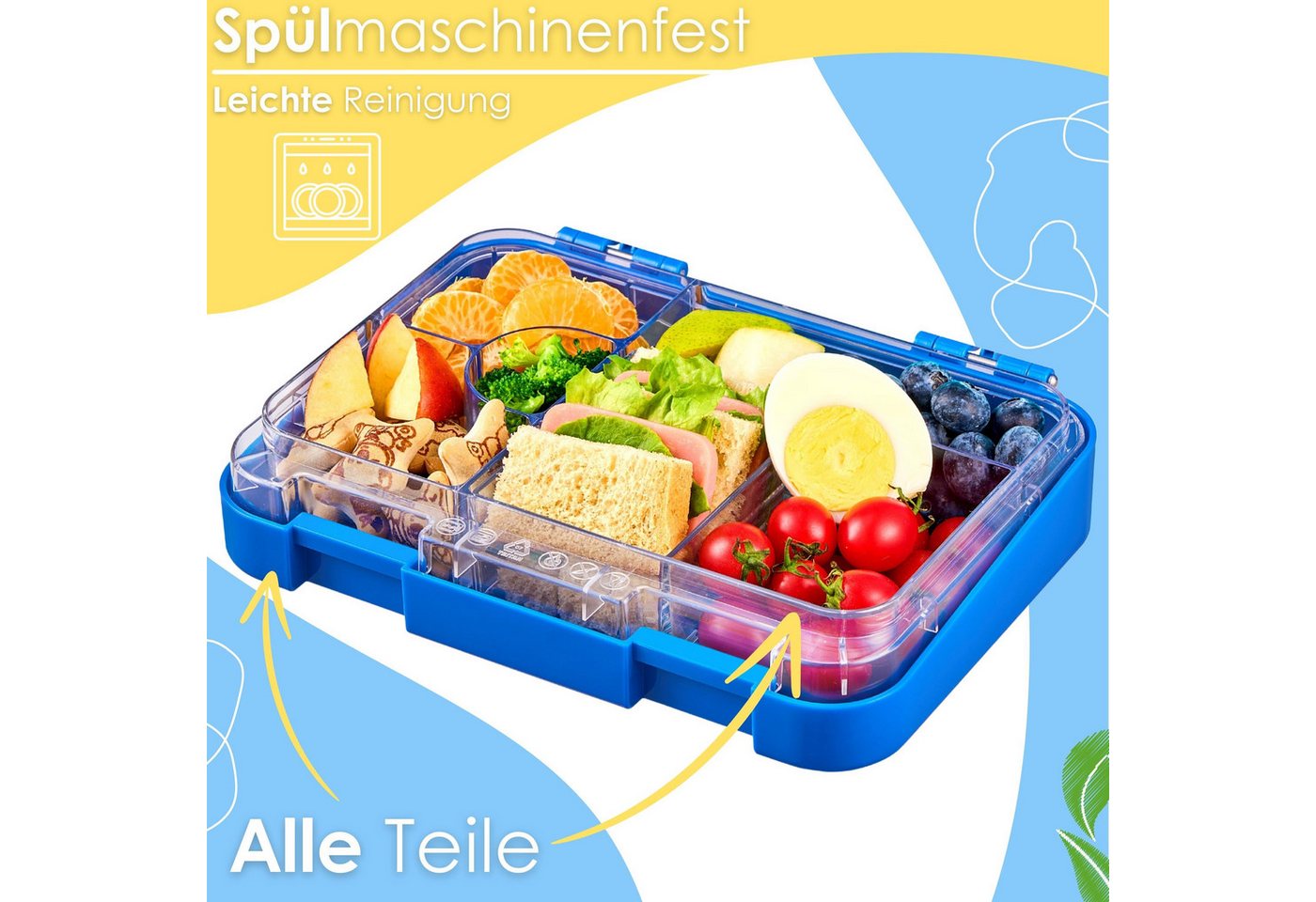 Ecosa EO-8170 Snackbox Brotdose mit 6 Fächern BPA-Frei Blau