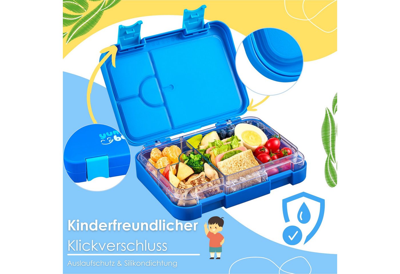 Ecosa EO-8170 Snackbox Brotdose mit 6 Fächern BPA-Frei Blau Bild 2