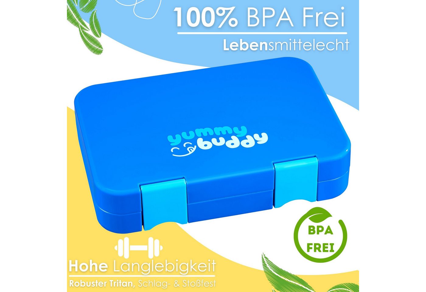 Ecosa EO-8170 Snackbox Brotdose mit 6 Fächern BPA-Frei Blau Bild 4