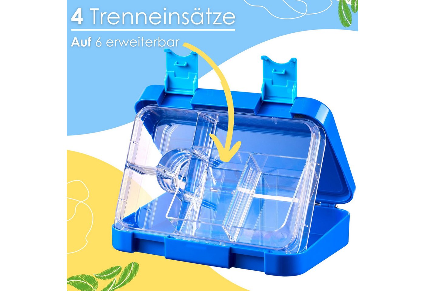 Ecosa EO-8170 Snackbox Brotdose mit 6 Fächern BPA-Frei Blau Bild 5