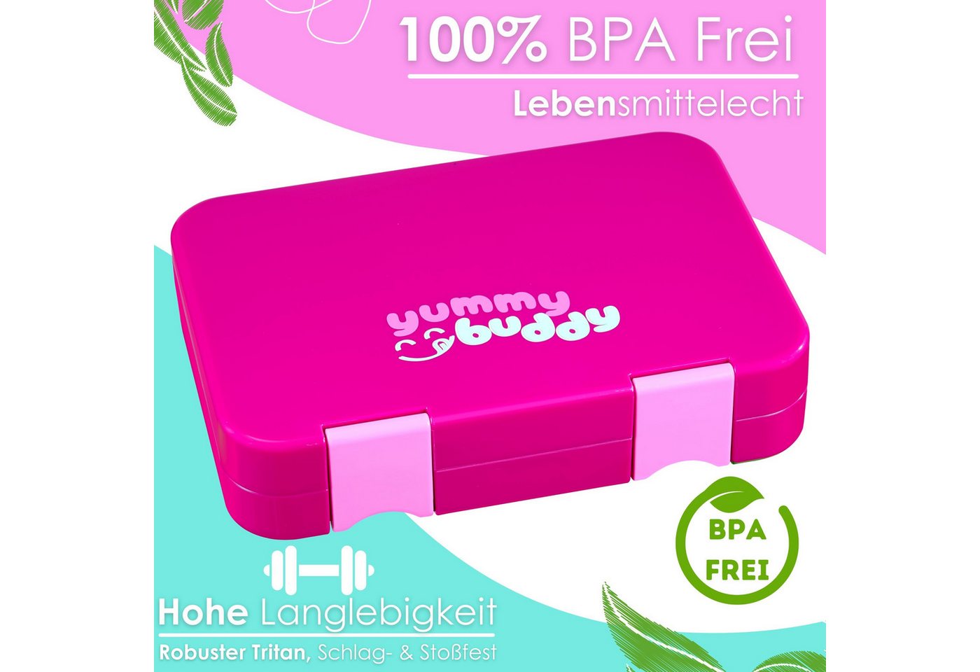 Ecosa EO-8172 Snackbox Brotdose mit 6 Fächern BPA-Frei Pink