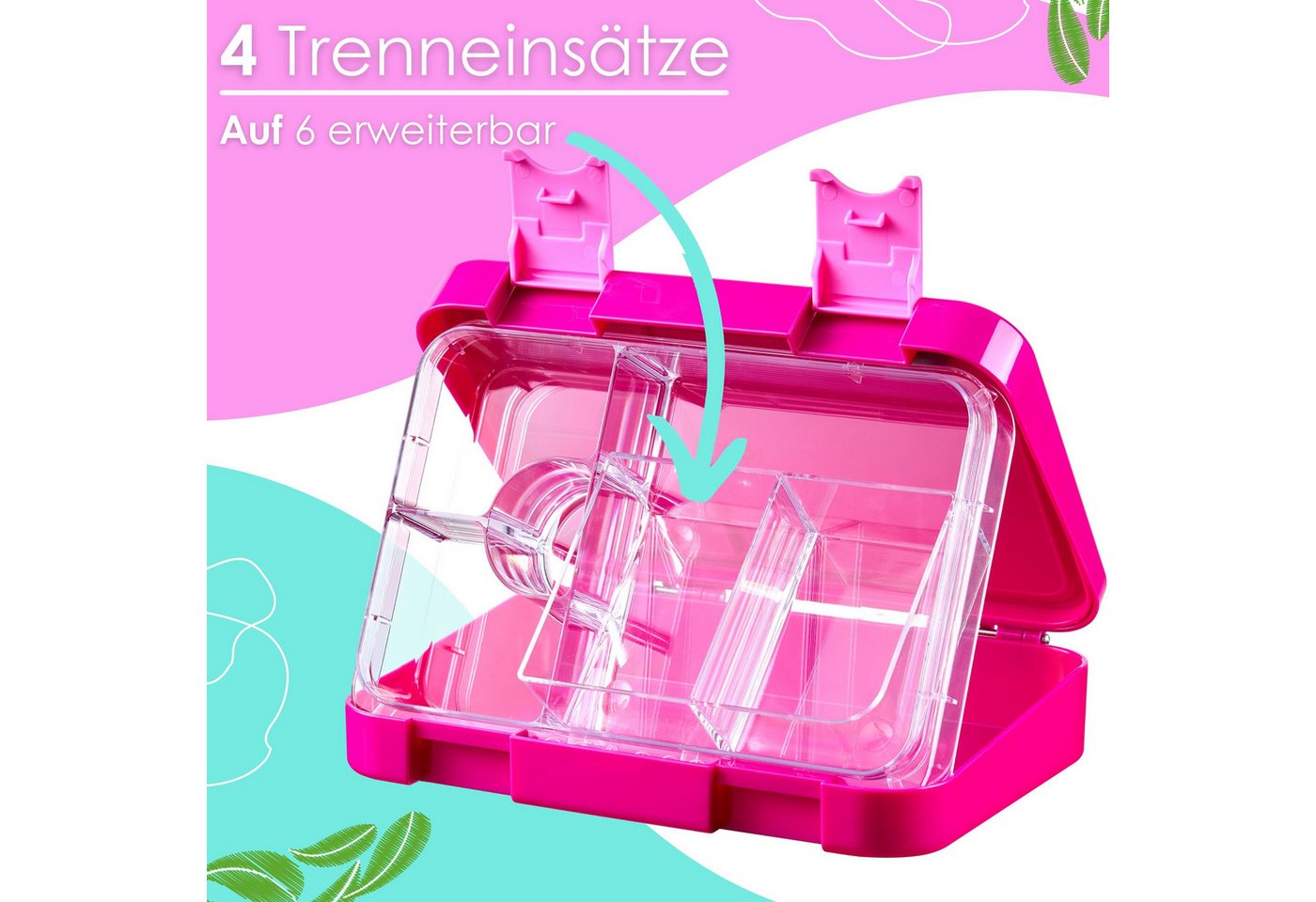 Ecosa EO-8172 Snackbox Brotdose mit 6 Fächern BPA-Frei Pink Bild 3
