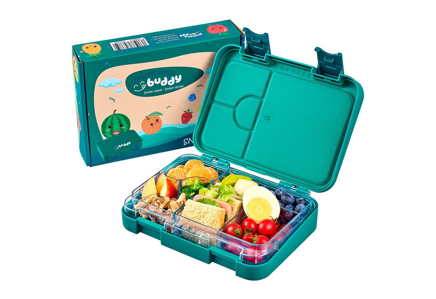 Ecosa EO-8173 Snackbox Brotdose mit 6 Fächern BPA-Frei Petrol