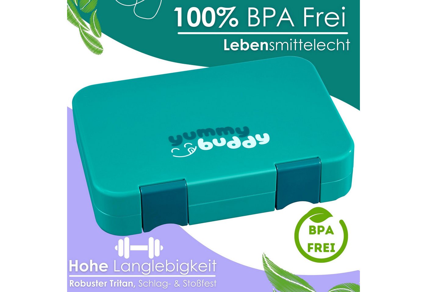 Ecosa EO-8173 Snackbox Brotdose mit 6 Fächern BPA-Frei Petrol Bild 2