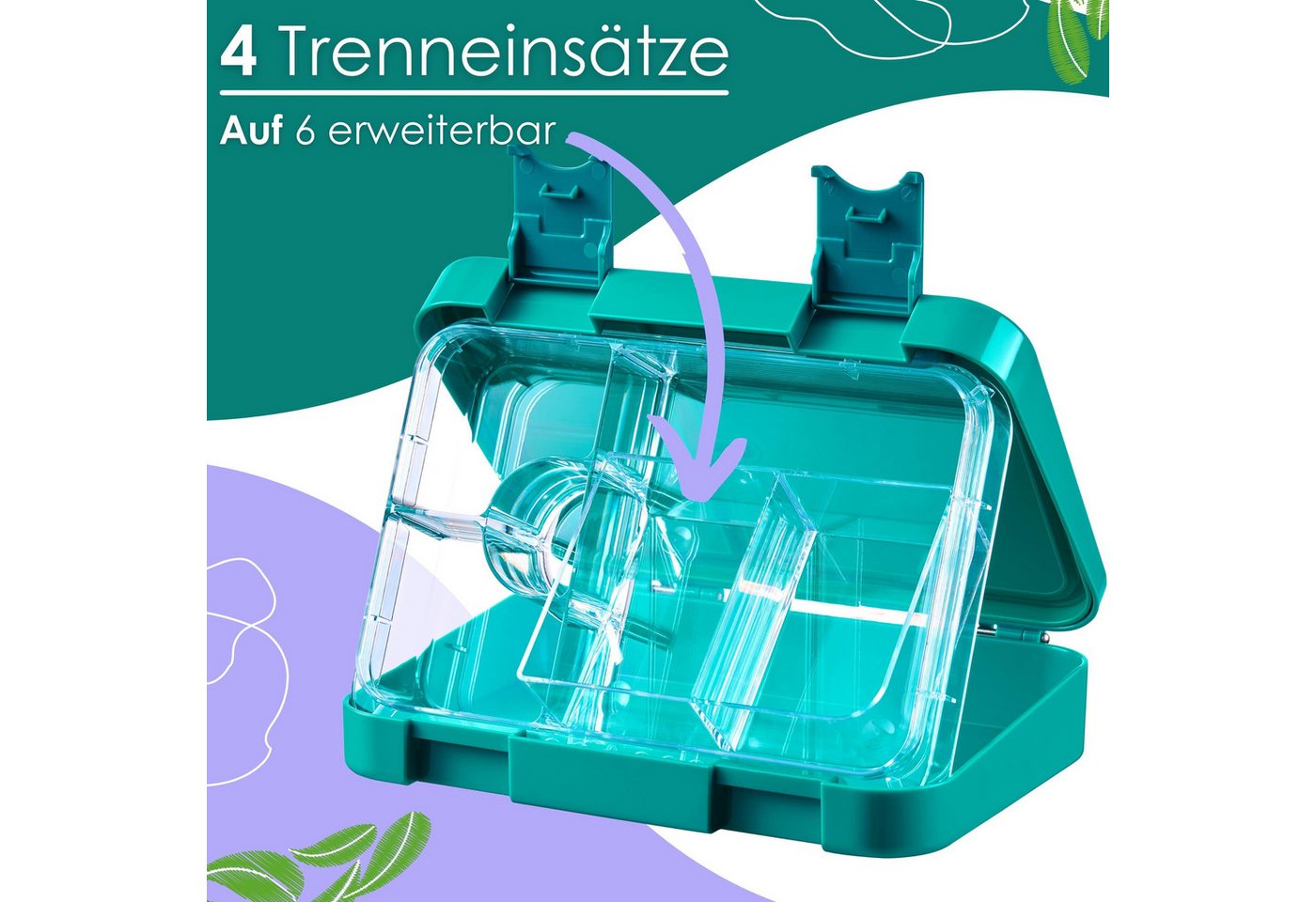 Ecosa EO-8173 Snackbox Brotdose mit 6 Fächern BPA-Frei Petrol Bild 4