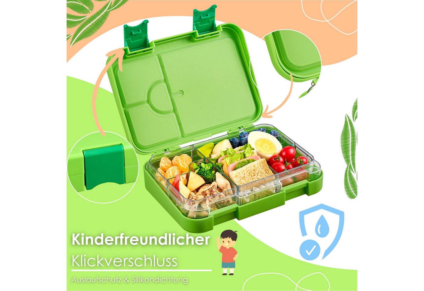 Ecosa EO-8171 Snackbox Brotdose mit 6 Fächern BPA-Frei Grün Bild 2