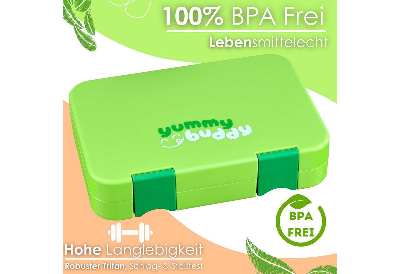 Ecosa EO-8171 Snackbox Brotdose mit 6 Fächern BPA-Frei Grün Bild 4