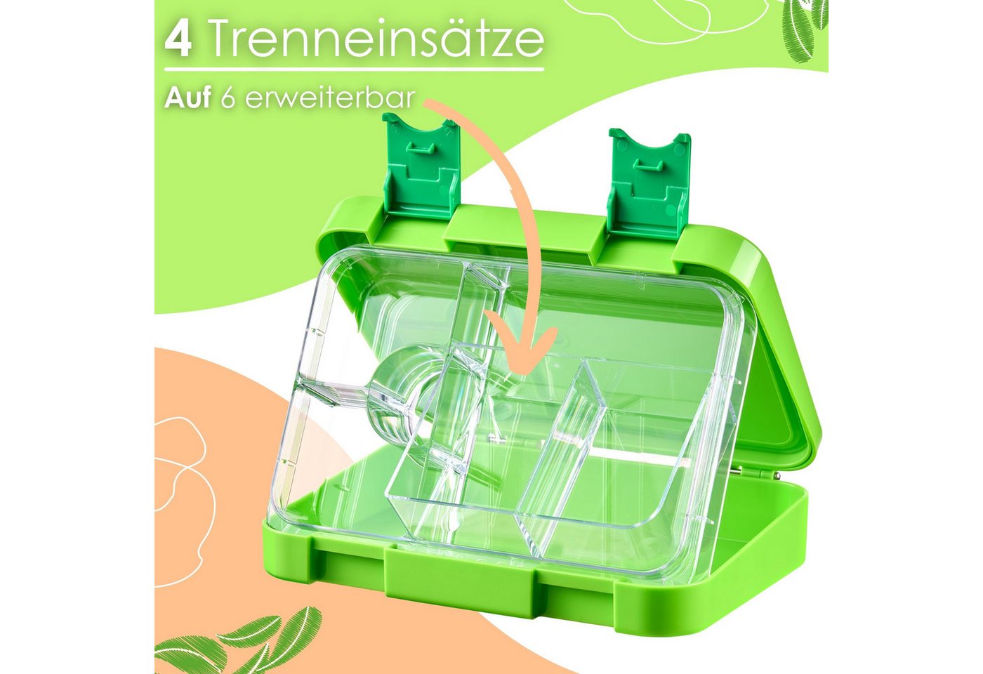 Ecosa EO-8171 Snackbox Brotdose mit 6 Fächern BPA-Frei Grün Bild 5