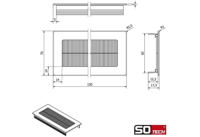 SOTECH Kabeldurchlass TONDO Länge 150 mm Schwarz Eloxiert mit Bürstendichtung