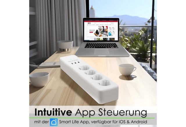 Echos Eco-4131 Smarte 4-fach WLAN-Steckdosenleiste 2.0 Meter 3xUSB