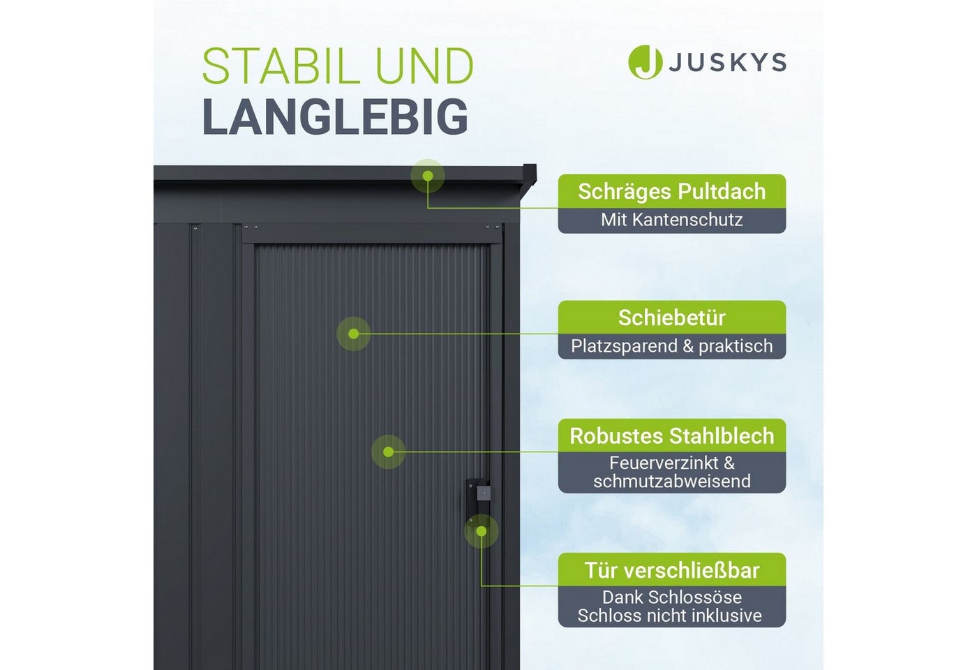 Juskys Metall Geräteschuppen Gerätehaus S mit Pultdach in Dunkelgrau Bild 2