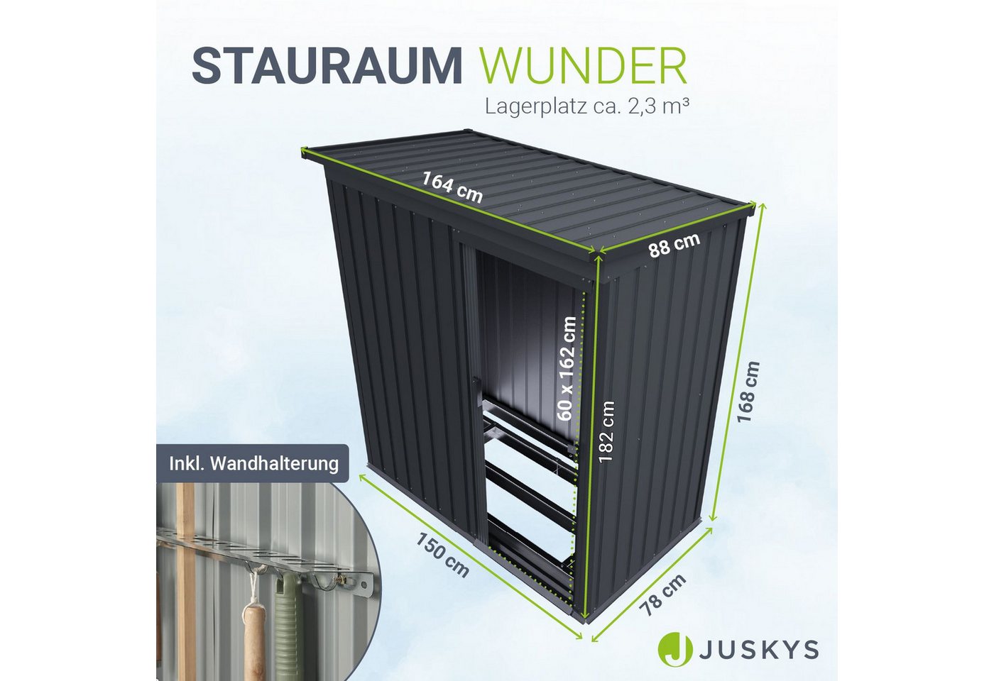 Juskys Metall Geräteschuppen Gerätehaus S mit Pultdach in Dunkelgrau Bild 3