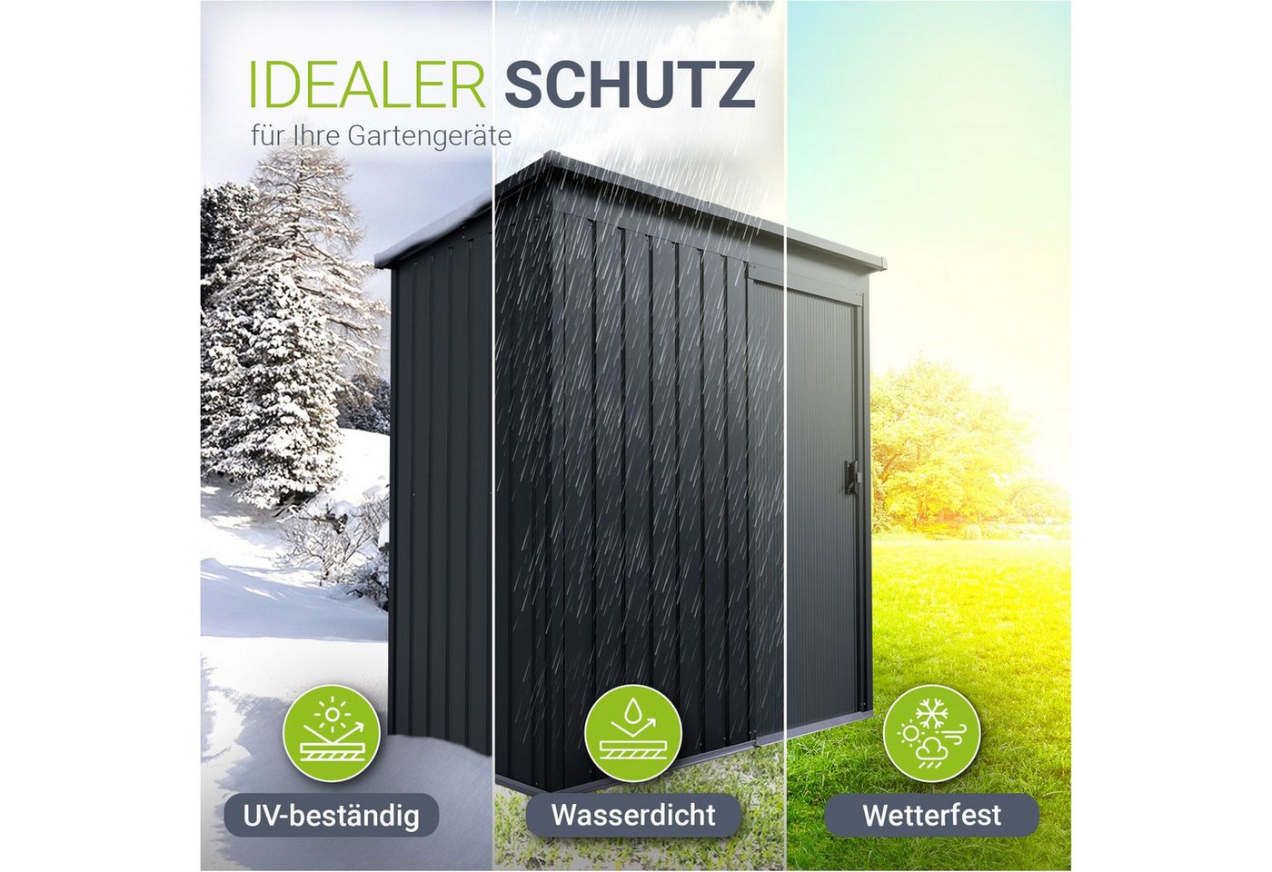 Juskys Metall Geräteschuppen Gerätehaus S mit Pultdach in Dunkelgrau Bild 4