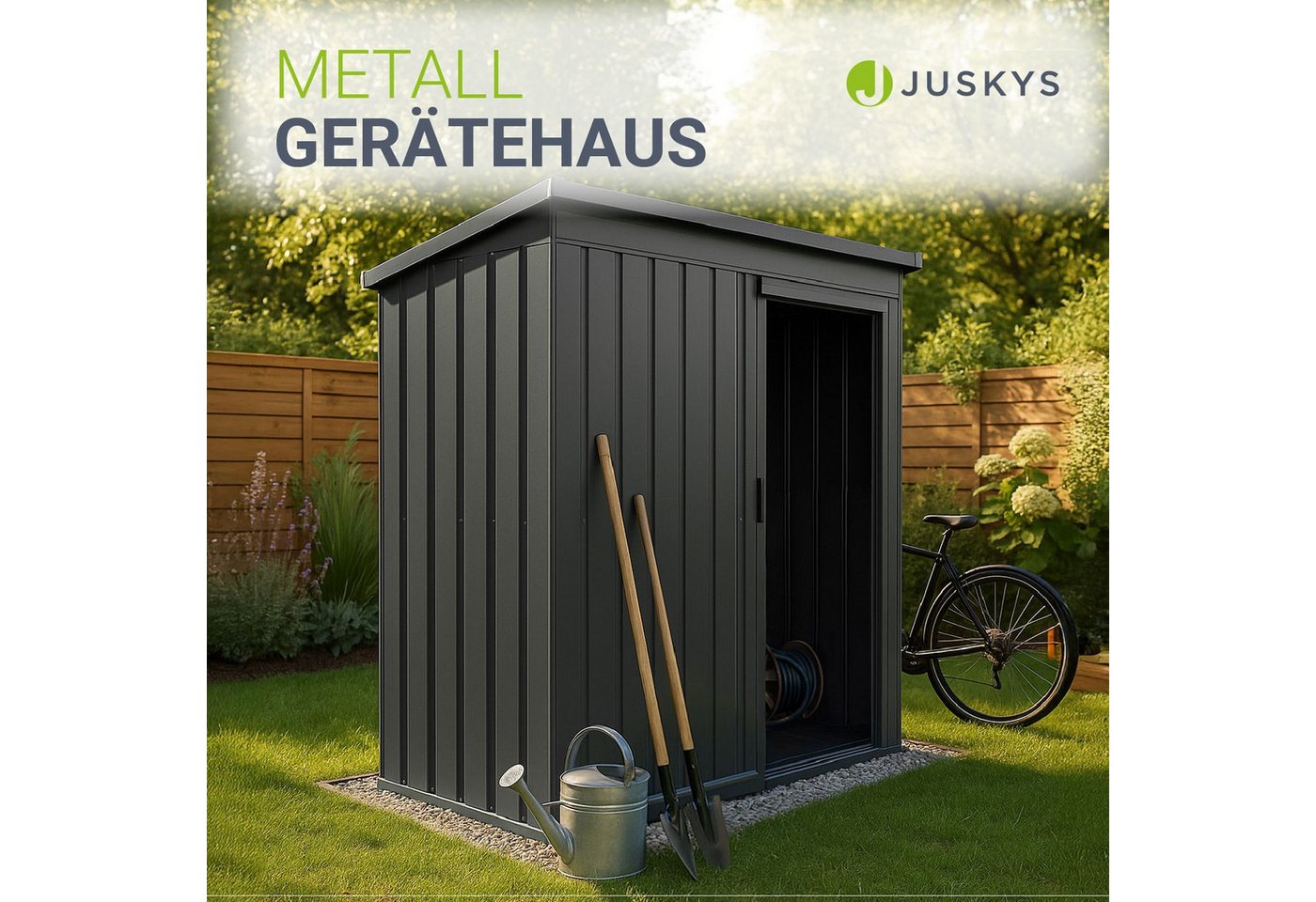 Juskys Metall Geräteschuppen Gerätehaus S mit Pultdach in Dunkelgrau Bild 5