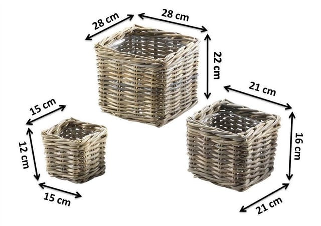 Kobolo Übertopfe 3er Set Eckig Rattan Rattankörbe Pflanzkorb