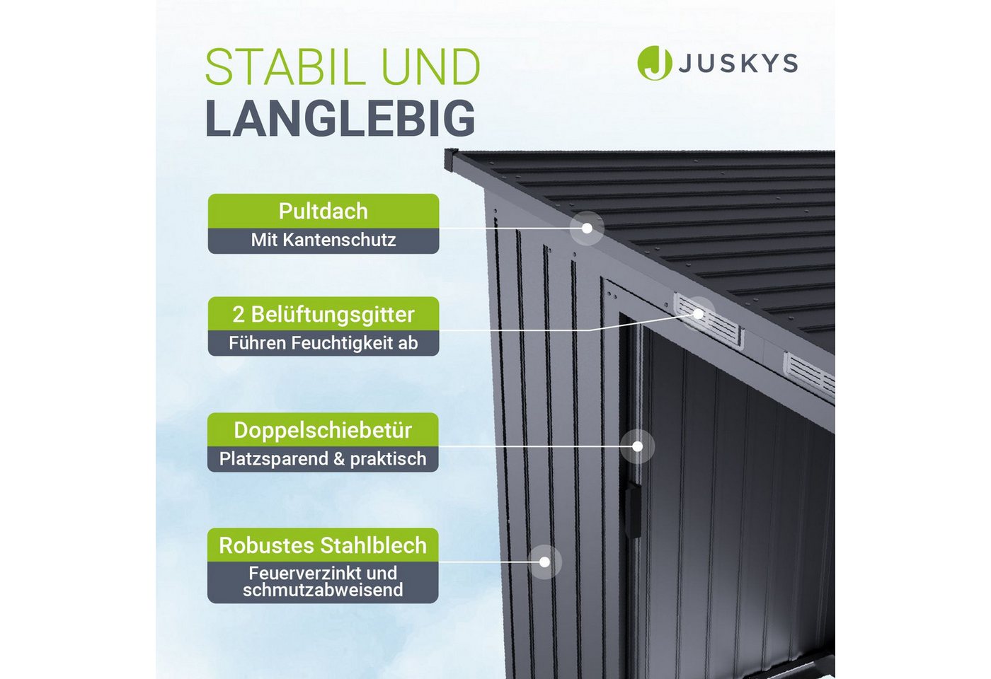 Juskys Metall Geräteschuppen Gerätehaus M mit Pultdach in Dunkelgrau Bild 3