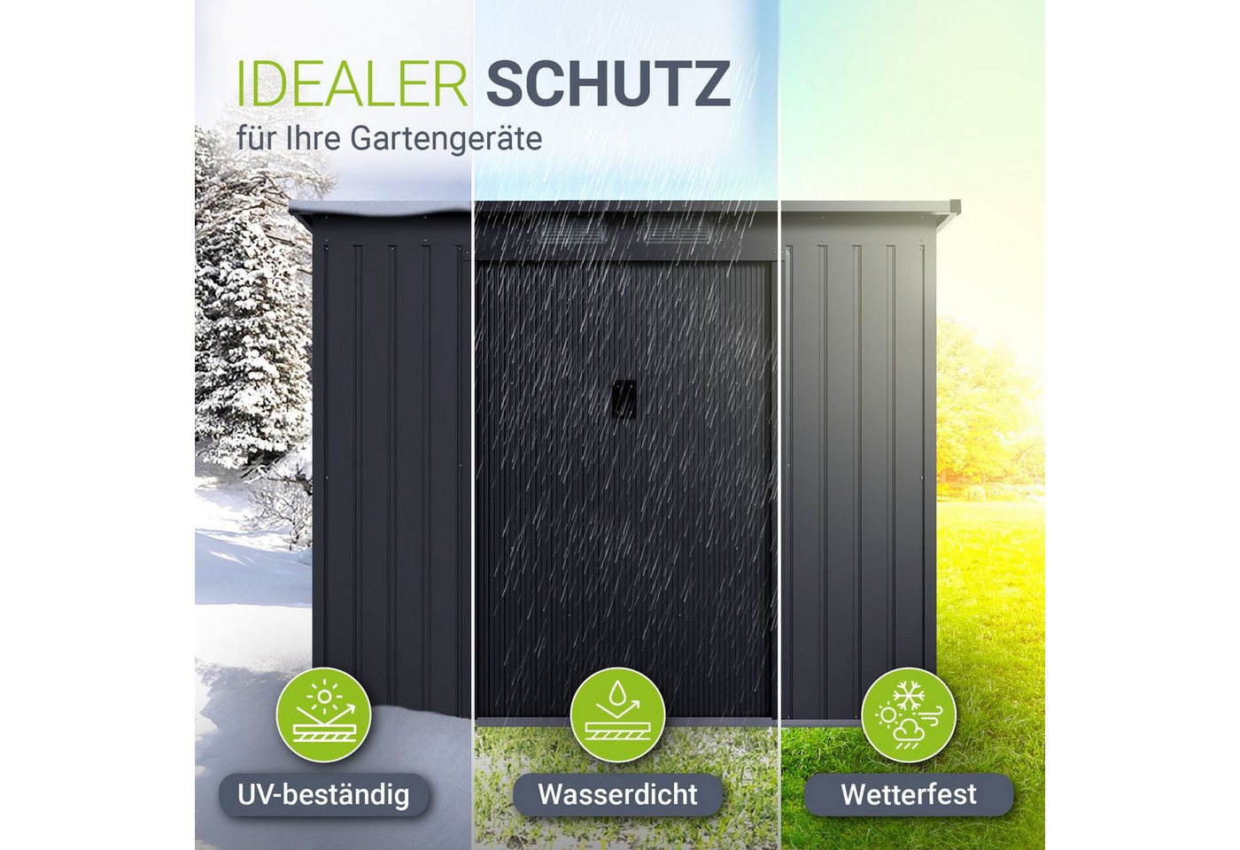 Juskys Metall Geräteschuppen Gerätehaus M mit Pultdach in Dunkelgrau Bild 4