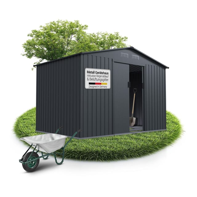 Juskys Metall Geräteschuppen Gerätehaus XL mit Pultdach in Dunkelgrau