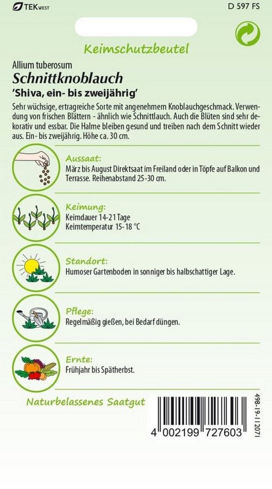 SAMEN PFANN Schnittknoblauch Shiva