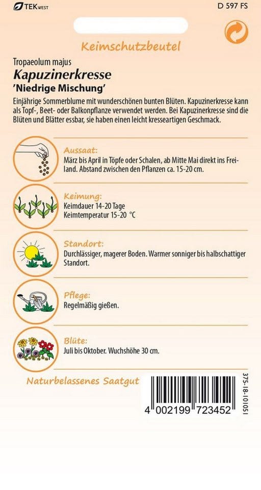 SAMEN PFANN Kapuzinerkresse Niedrige Mischung