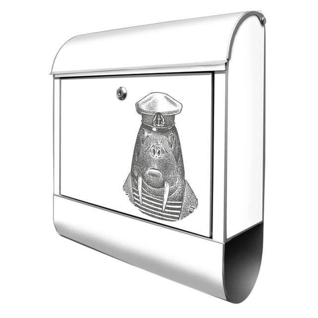 Banjado Design Briefkasten Silber Pulverbeschichtet 39x47x14cm 2 Schlüssel Mit Zeitungsfach Motiv Herr Walross 2