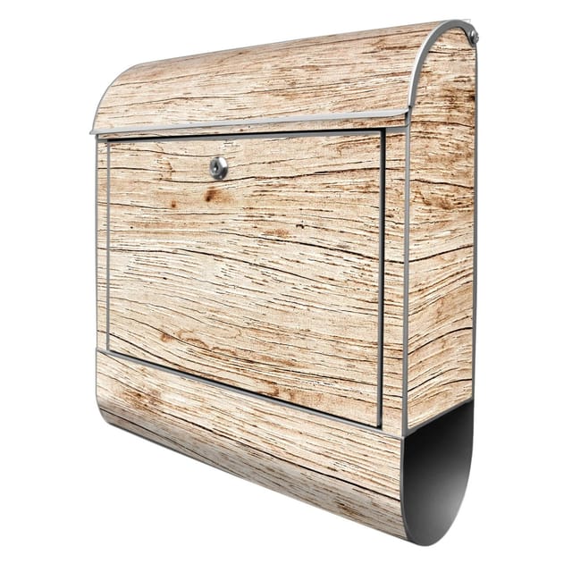 Banjado Design Briefkasten Silber Pulverbeschichtet 39x47x14cm 2 Schlüssel Mit Zeitungsfach Motiv Holz Struktur Hell