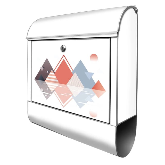 Banjado Design Briefkasten Silber Pulverbeschichtet 39x47x14cm 2 Schlüssel Mit Zeitungsfach Motiv Spiegelnde Geometrie