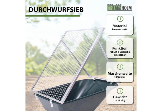TRUTZHOLM Schubkarren Durchwurfsieb Gartensieb 100x60cm