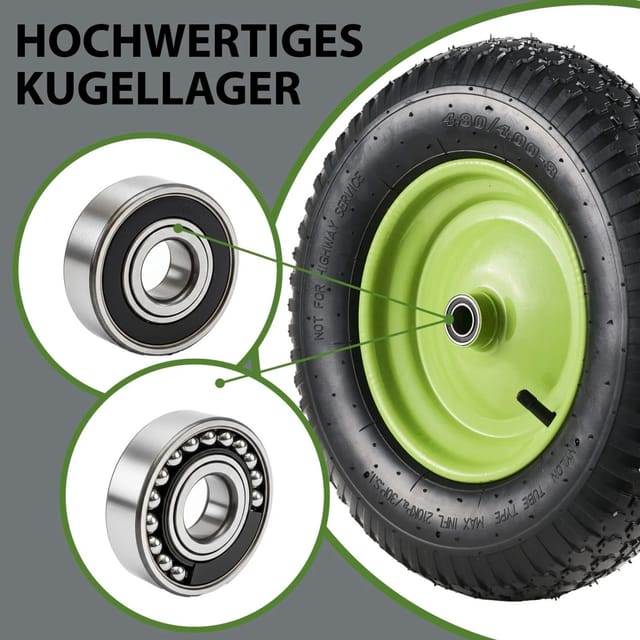 TRUTZHOLM Schubkarrenrad 4.80 4.00-8 und Achse Luftrad 4PR 400mm Grün