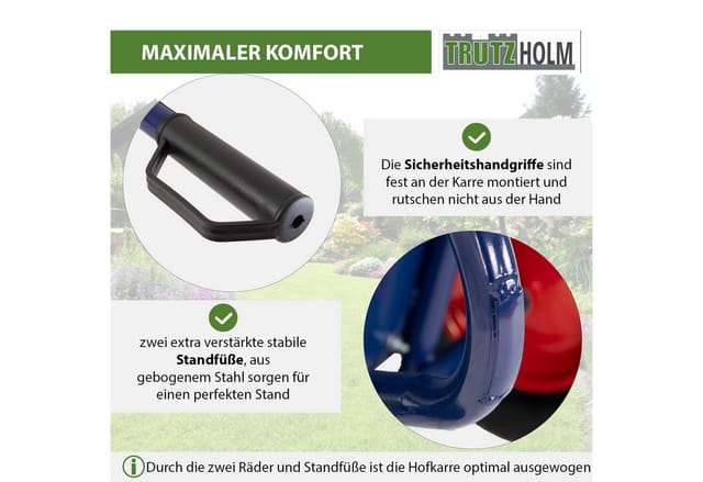 TRUTZHOLM 2 Rad Schubkarre XXL 290L 300kg Gartenschubkarre Luftrad Metallfelgen Schwarz