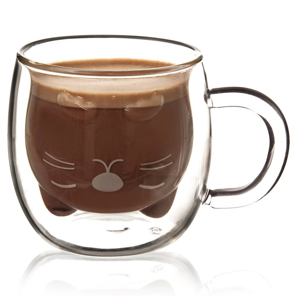 Doppelwandiger Thermobecher Aus Glas Für Kaffee, Tee, Kräuter, Kätzchen