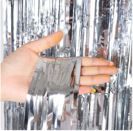 Silberner Metallvorhang, 100 X 200 Cm