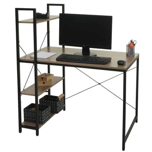 MCW Schreibtisch mit Regal K81 Grau-Braun