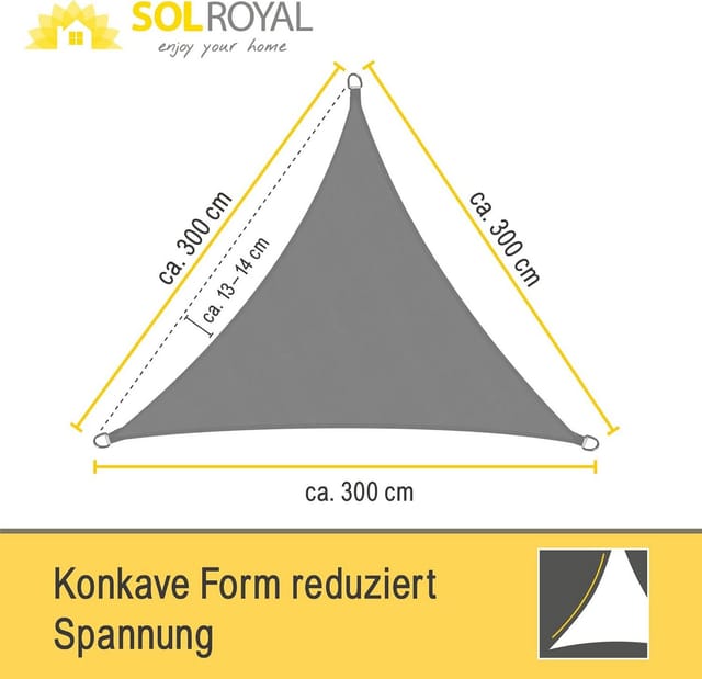 Sol Royal Sonnensegel Dreieckig Wasserdicht 3 6x3 6x3 6m SolVision PS9 Grau