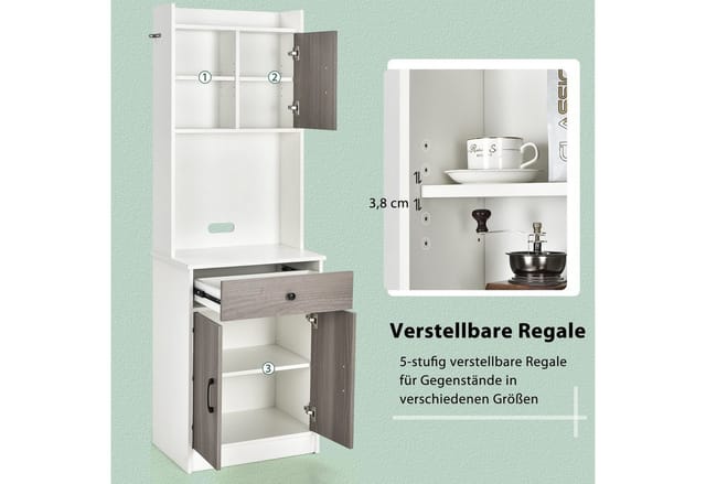 Costway Küchenschrank Buffetschrank Weiß 60 x 40 x 180 cm