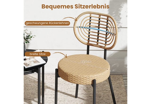 Costway Rattan Gartenmöbel Set Balkonmöbel mit 2 Stühle & 1 Tisch