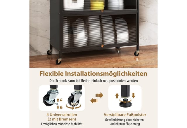 Costway Küchenregal mit Rollen Lochwand & Haken 80 x 40 x 182 cm Schwarz