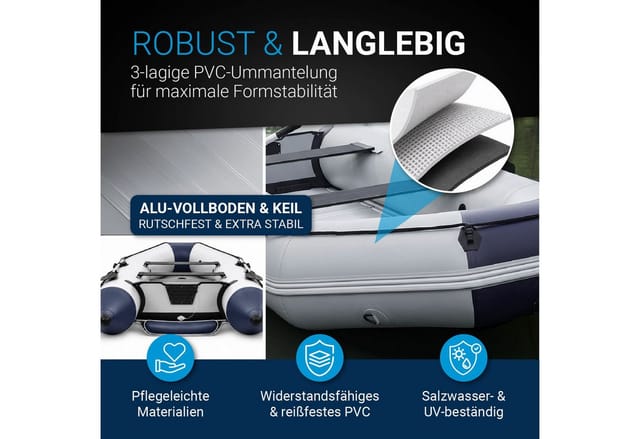 ArtSport Schlauchboot Paddelboot Grau mit Aluboden 3,80m