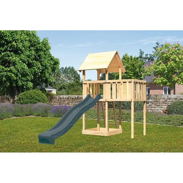 Karibu Spielturm Lotti mit Rutsche u. Anbauplattform Natur-Anthrazit