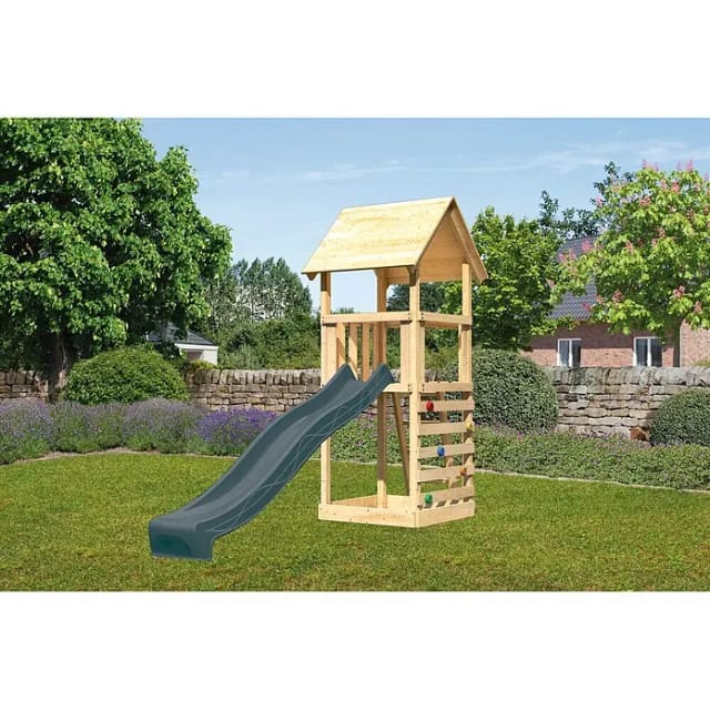 Karibu Spielturm Lotti mit Rutsche u. Kletterwand Natur-Anthrazit