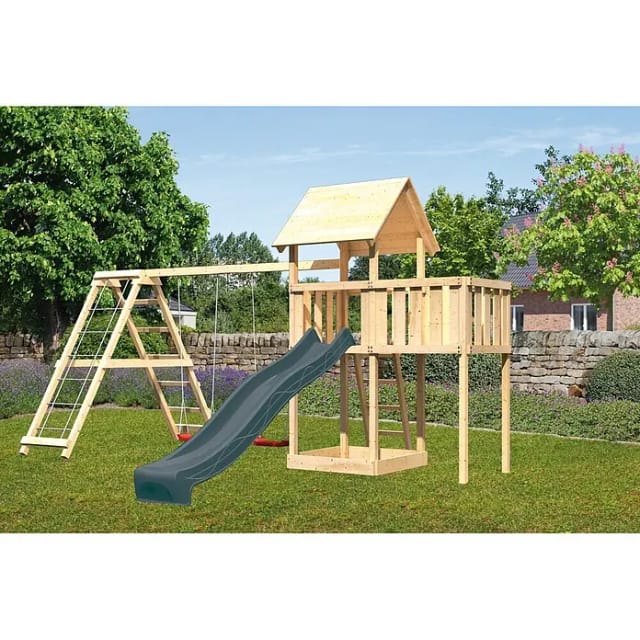 Karibu Spielturm Lotti mit Rutsche Schaukelanbau Gerüst u. Plattform