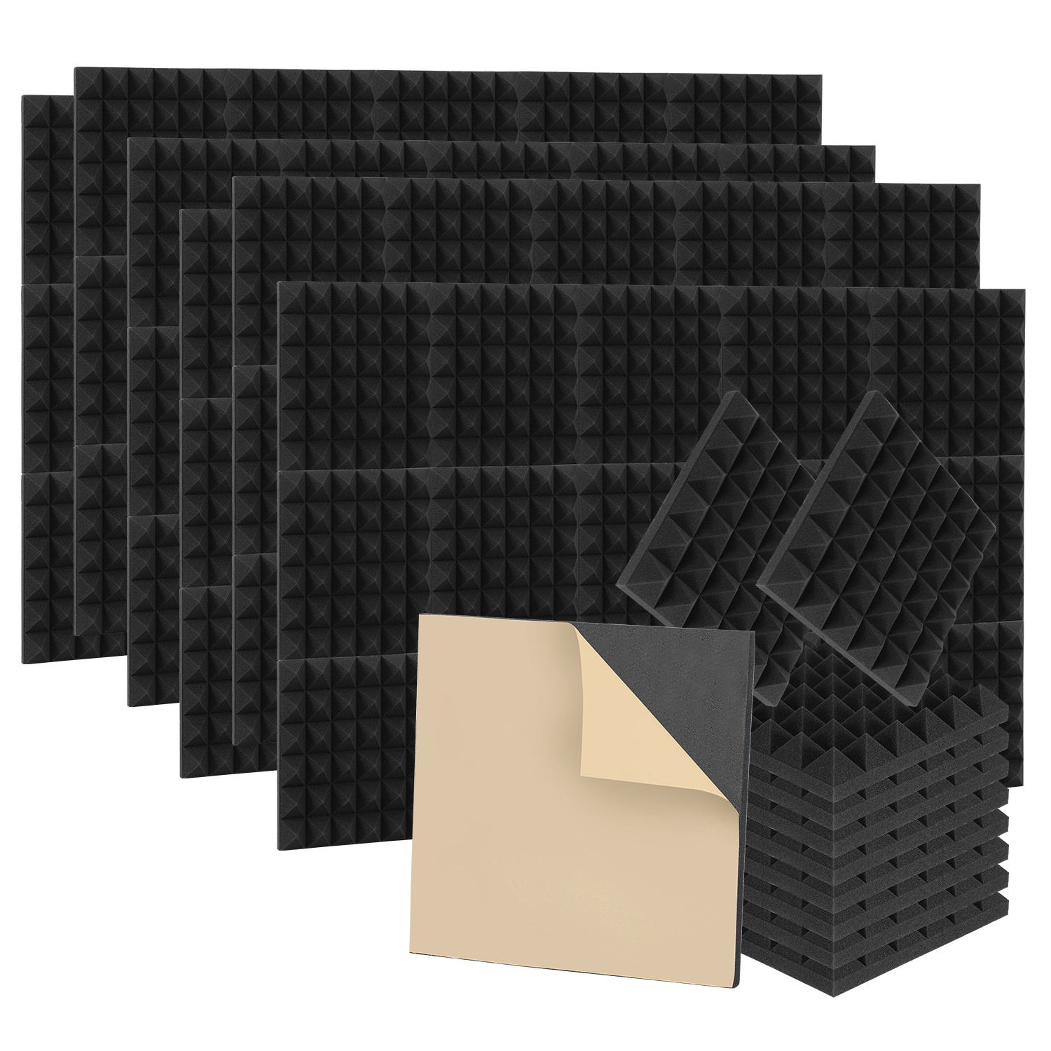 Tolletour 72 Stück Akustikschaumstoff Akustikschaum Matten 30 X 30 X 5cm Schalldämmmatten Zur Effektiven Schaumstoff Fliesen Pyramide Schwarz