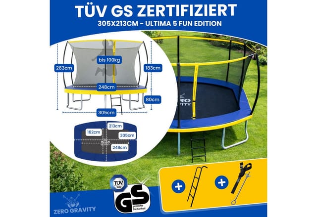 Zero Gravity Trampolin Outdoor 305x213cm TÜV GS mit Leiter